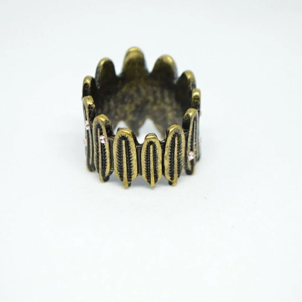 Pink Rhinestone Gold Tone Feather Modernist Ring
